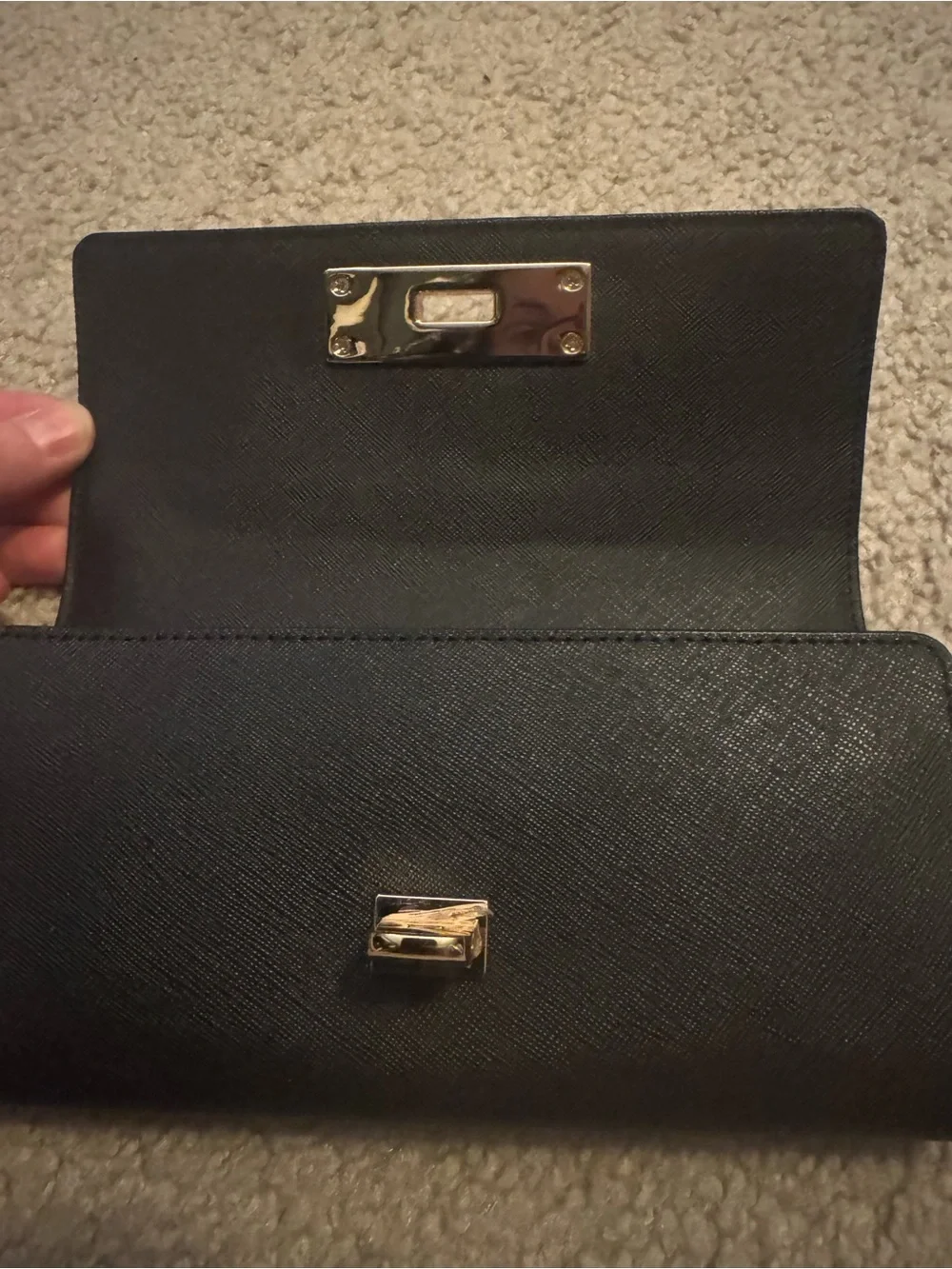 Michael Kors Black Leather Clutch with Gold Hardware